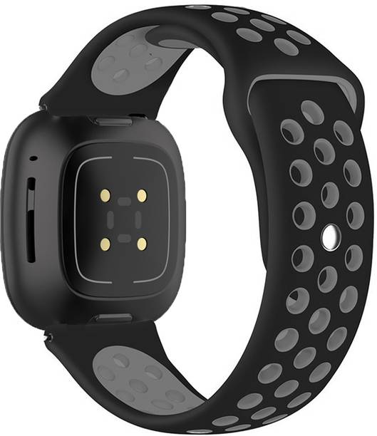 CellFAther Silicone Sport Dotted Strap Compatible with Fitbit Sense 1, Sense 2/ Fitbit Versa 3 & Versa 4 Smartwatches large size (Black/Grey) Smart Watch Strap
