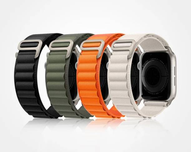 Geo SPORTS Alpine Loop Nylon Bands/Straps Compatible with Watch 49mm 45mm 44mm 42mm Men & Women, Adjustable Strap with Metal G-Hook Premium black ,green ,orange and white Strap for iWatch Ultra Series SE 8 7 6 5 4 3 2 1 (Only Alpine Loop Strap for Apple iWatch, Watch NOT Included) Smart Watch Strap