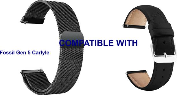 ACM WSM414B22BKBK1048 Pack of 2 Watch Strap Metal & Leather 22mm for Fossil Gen 5 Carlyle Smartwatch (Black) Smart Watch Strap