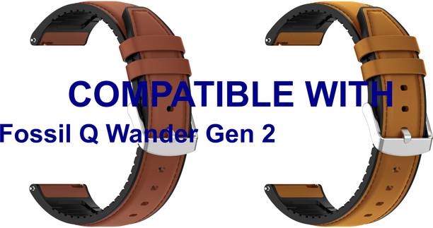 ACM WSM33U22BRGL1066 Pack of 2 Watch Strap Leather Silicone 22mm for Fossil Q Wander Gen 2 Smartwatch (Brown/Gold) Smart Watch Strap