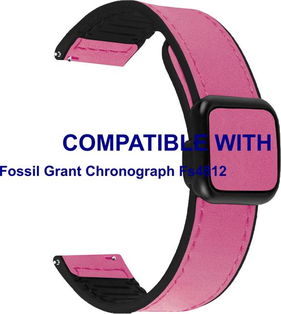 ACM WSM45G22PK4027 Watch Strap Leather Magnetic Silicone Belt 22mm for Fossil Grant Chronograph Fs4812 Smartwatch Pink Smart Band Strap