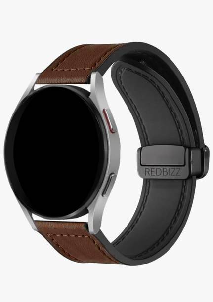 REDBIZZ 22mm Soft Genuine Leather Hybrid Watch Band Compatible With Amazfit || Noise Fit|| Samsung || Realme|| Boat|| Fossil || One Plus Watch || Zebromics || Fire BOLT|| CrossBeats || Tagg Verve ||Vivo Active||Pebble|| Titan|| Fast Track || Fire bolt ,Magnet Folding Buckle Straps for men women[WATCH NOT INCLUDED] Smart Watch Strap