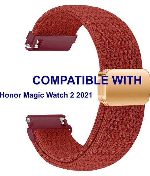 ACM WSM46H22RD1906 Watch Strap Woven Braided Magnetic Belt 22mm for Honor Magic Watch 2 2021 Smartwatch Red Smart Watch Strap