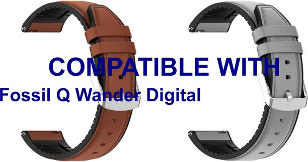 ACM WSM33U22BRGY1065 Pack of 2 Watch Strap Leather Silicone 22mm for Fossil Q Wander Digital Smartwatch (Brown/Grey) Smart Watch Strap