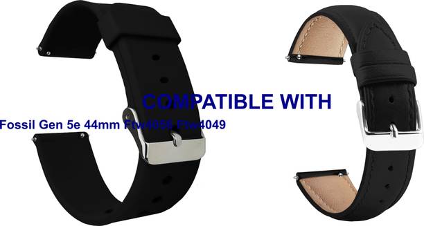 ACM WSM714B22BKBK1315 Pack of 2 Watch Strap Silicone & Leather 22mm for Fossil Gen 5e 44mm Ftw4056 Ftw4049 Smartwatch (Black) Smart Watch Strap