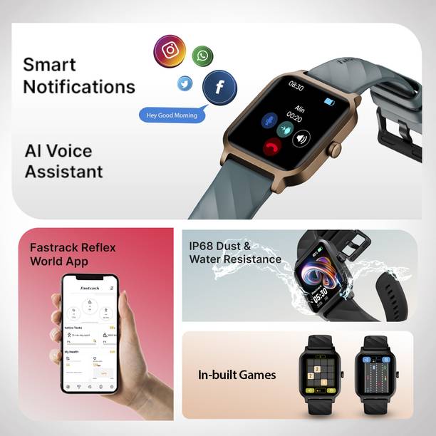 Fastrack Revoltt FS1|1.83 Display|BT Calling|Fastcharge|110+ Sports Mode|200+ WatchFaces Smartwatch  (Blue Strap, Free Size)