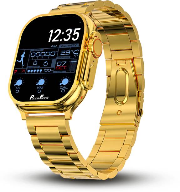 PunnkFunnk Gold 4k Version Eye Catching Look - Golden Bracelet Strap - Bluetooth Call Smartwatch
