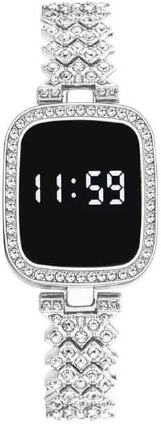 KYOKA Rose Gold LED Digital Watch with Rhinestone Bracelet for Stylish Girls & Womens Smartwatch