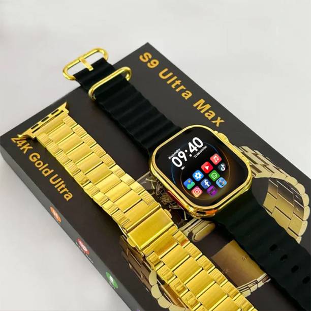 PAPLAJ ENTERPRISES S9 Golden 24K Gold Series 8 Ultra with 2 Pair Straps Real time Fitness Health Smartwatch