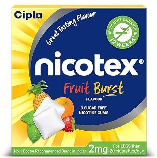 Cipla Nicotex Nicotine Sugar Free Fruit Burst Gums 2mg | 9 Gums Each Pack | Smoking Cessations