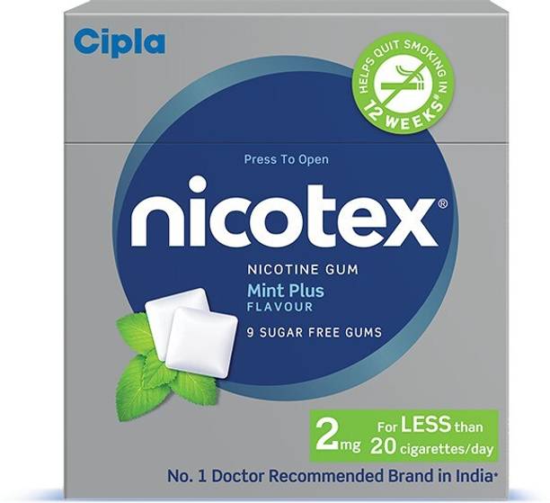 Cipla Nicotex Nicotine MintPlus Gums 2mg | Helps to Quit Smoking |9 Gums Each Pack Smoking Cessations
