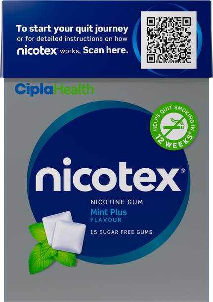 Cipla Nicotex Nicotine Mint Plus Gums 2mg | Helps to Quit Smoking | 15 Gums Each Pack Smoking Cessations
