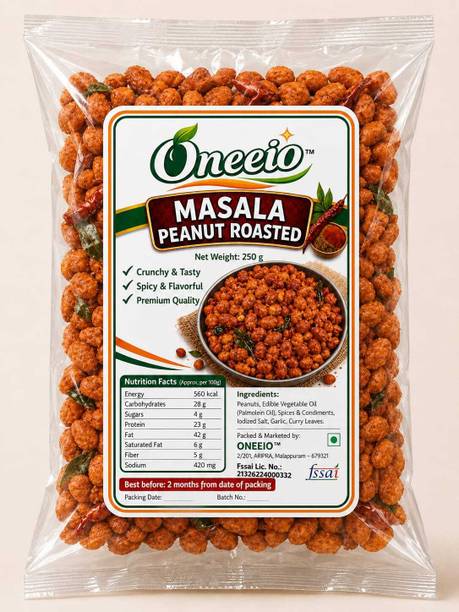 oneeio Masala Roasted Peanut 250g | Crispy & Spicy Roasted Peanuts | Ready to Eat Masala Peanuts