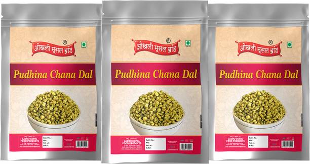 okhli musal brand Roasted Chana Dal Nimbu Pudina Chana Dal Podina Mint Masala Chana Dal-250g*3Pack