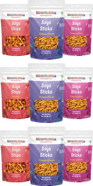 PROMUNCH Soya Sticks (Chatpata Masala, Cream onion) Soya Chips (Peri Peri) Crispy snacks