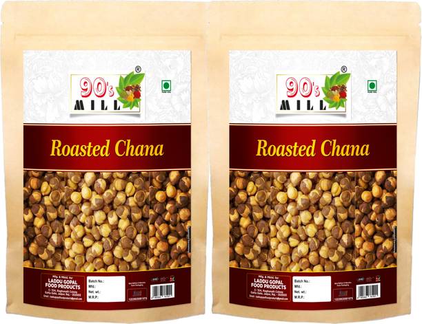 90's MILL Roasted Chana, Whole With Skin Radhe Roasted Bhuna Chana Plain Yellow-150g*2Pack Chana