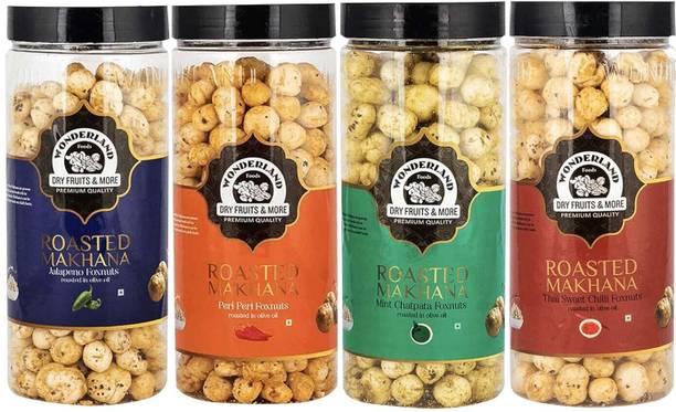 WONDERLAND Foods (DEVICE) Roasted Makhana Jalapeno, Peri-Peri, Mint-Chatpata and Thai Sweet Chilli Fox Nuts (400 g)
