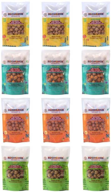 PROMUNCH Roasted Soya Snack(Cheese&Onion-3,PeriPeri-3,NoodleMasala-3,TangyPudina-3) 30gm