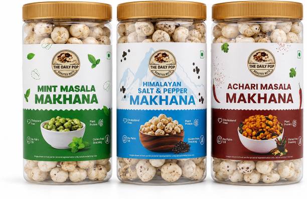 The Daily Pop Healthy Roasted Makhana Variety Pack 3 Flavours Makhana Roasted in Rice Bran Oil