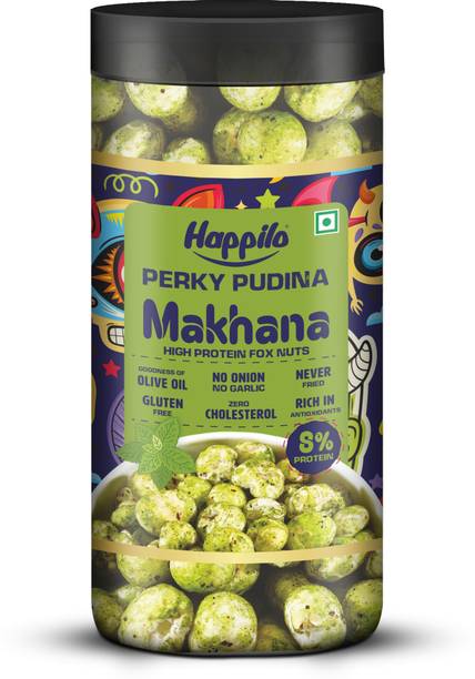 Happilo Makhana Perky Pudina Jar, Roasted Foxnut, Gluten Free, Healthy Snack Low Calorie