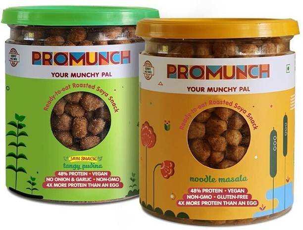 PROMUNCH Ready to Eat Roasted Soya Snack Tangy Pudina and Noodle Masala Healthy Snacks