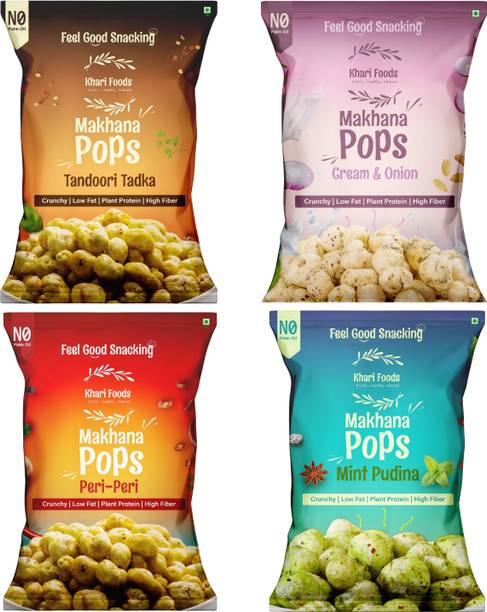 Khari Foods Makhana Pops, Assorted Crunchy & Roasted, Fibre & Protein Rich, Healthy Snacks