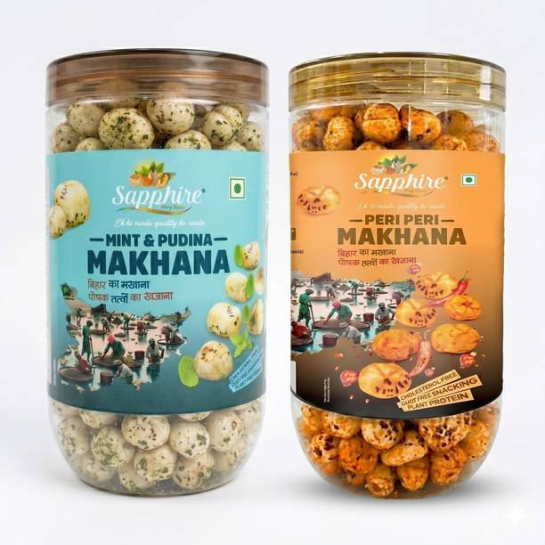 Sapphire Roasted Makhana Combo (Mint Pudina & Peri Peri) 70g Each