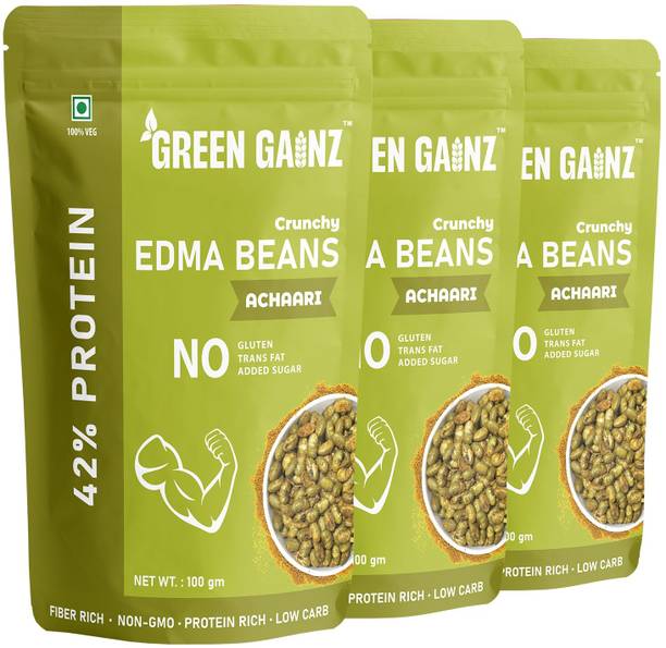 Green Gainz Roasted Edamame Achaari Flavour | 100% Veg Protein Rich Snack