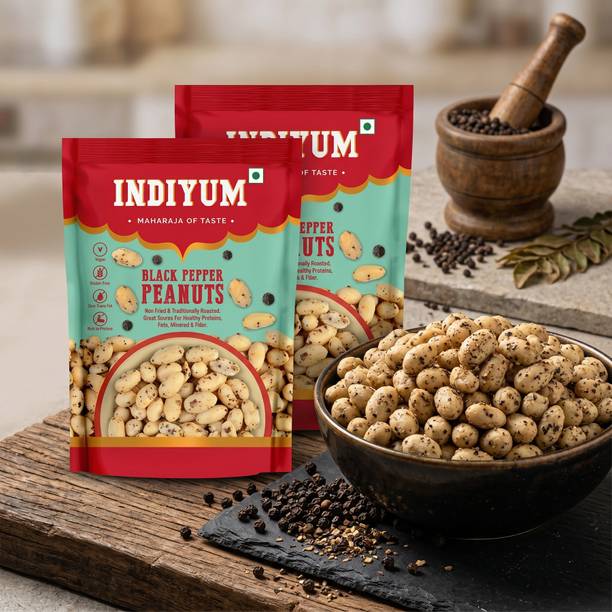 Indiyum Black Pepper Peanuts | Fresh & Organic Moongfali for Good Health BQ Roasted & Salted Peanuts