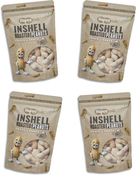Hapeanuts Inshell Salted Peanut | Crunchy Healthy Snacks | Jumbo Combo Pack of 4