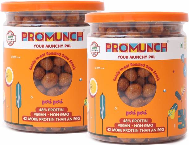 PROMUNCH Roasted Soya Snack Healthy , Pack of 2, Flavour: Per-Peri, 150 g Each