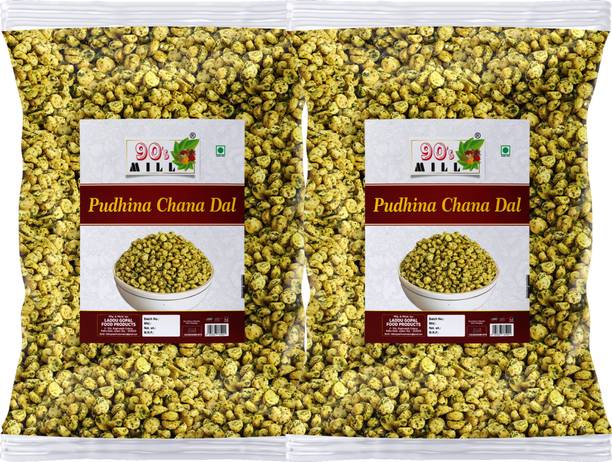 90's MILL Roasted Namkeen Podhina Dhaniya Nimbu Chickpeas Split gram Namkeen-350g*2Pack