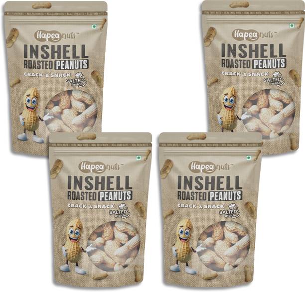 Hapeanuts Inshell Salted Peanut | Crunchy Healthy Snacks | Jumbo Family Combo Pack of 4