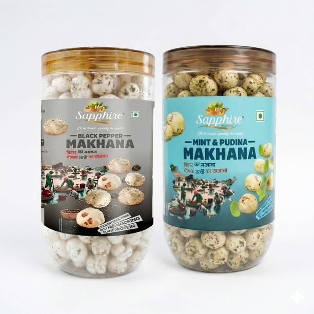 Sapphire Roasted Makhana Combo (Black Pepper & Mint Pudina) 70g Each