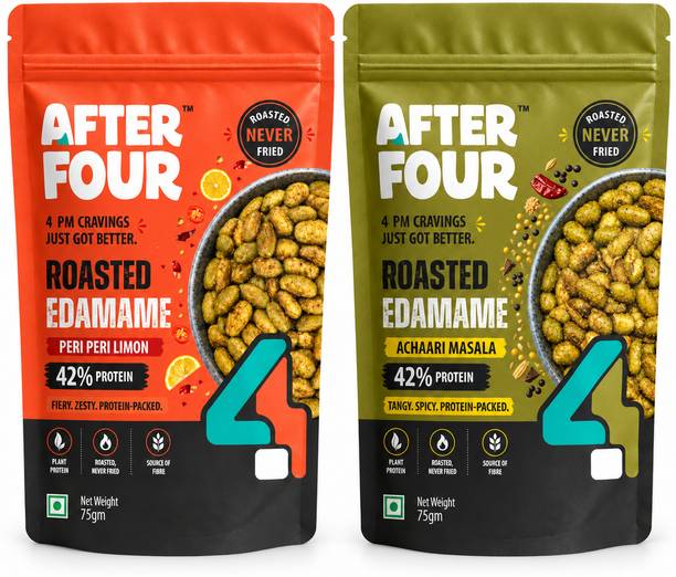 After Four Roasted Edamame - Spice Lovers Duo Combo (Pack of 2, 150 g) Beans (Salted/Roasted)