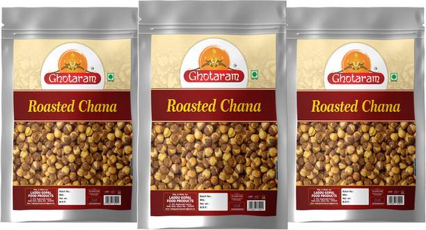 GHOTARAM Plant-Based Protein Snack Roasted Bhuna chana Bengal Gram Chickpeas-250g*3Pack