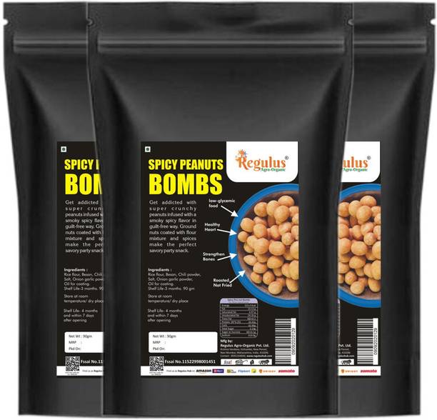 regulus Spicy Peanut Bomb | Roasted |90g x 3 | Coated Peanuts | No-Maida-Party Snack