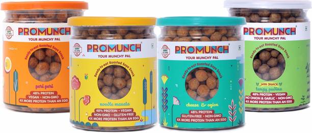 PROMUNCH Soya Snack Noodle Masala, Cheese & Onion, Tangy Pudina and Peri-Peri Combo Pack