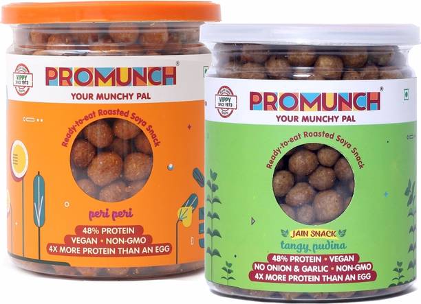 PROMUNCH Ready to Eat Roasted Soya Snack Tangy Pudina and Peri-Peri Healthy Snacks