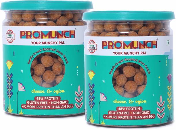 PROMUNCH Ready To Eat Roasted Soya Snack Cheese & Onion Healthy Snacks, 150G Each