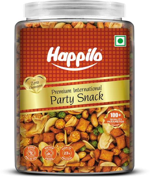 Happilo Premium International Party Snack Jar, Peanuts, Green Peas and Broad Beans