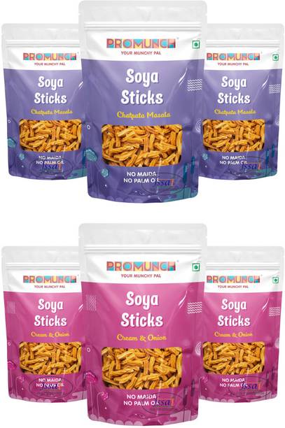 PROMUNCH Combo Pack - Soya Sticks (Chatpata Masala , Cream onion)