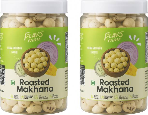 FlavoFarm Roasted Makhana, Cream & Onion Flavour | Light, Tasty & Crunchy Snack