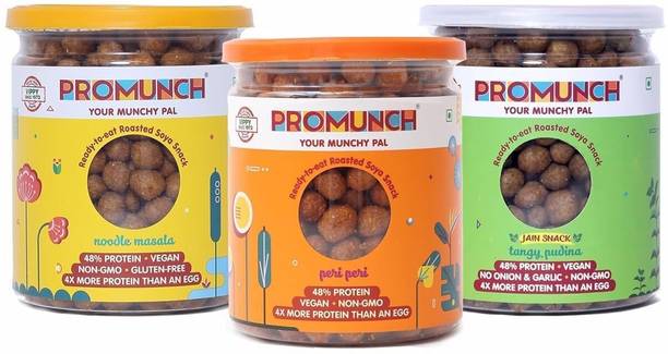 PROMUNCH Roasted Soya Snack Noodle Masala, Tangy Pudina and Peri-Peri, Combo Pack