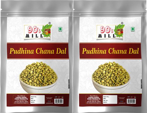 90's MILL Nimbu Mirchi Pudina Roasted Chana Dal Snack Bengal split gram Namkeen-150g*2Pack Chana Dal