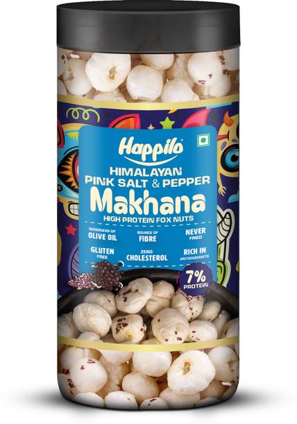 Happilo Makhana Himalayan Pink Salt & Pepper Jar, Roasted Foxnut Healthy Snack,