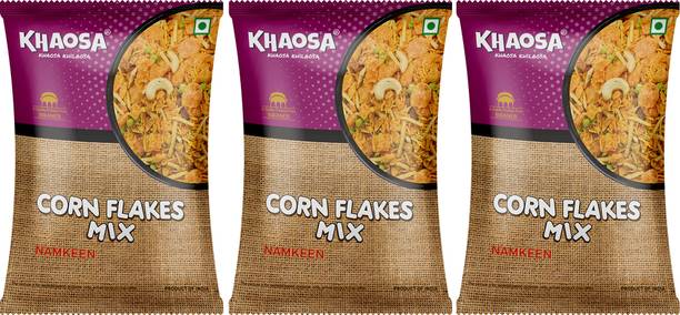 KHAOSA Corn Flakes Mixture 540Gm (180Gm x 3) Bhujia Sev