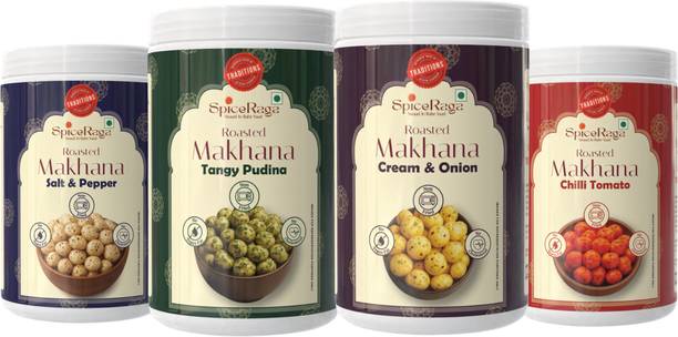 SpiceRaga Makhana (70g x 4) | Tangy Pudina, Chilli Tomato, Cream & Onion, Salt & Pepper