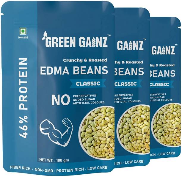 Green Gainz Roasted Edma Beans (Edamame) Sea Salt Flavour | 100% Veg High Protein Snack