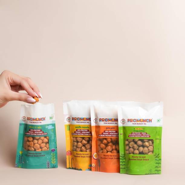 PROMUNCH Roasted Soya Snack(Cheese&Onion,PeriPeri,NoodleMasala,TangyPudina) 30gm